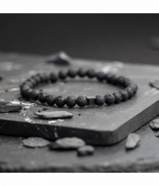 Bracelet perles agate noires : Bracelet pour homme en perles et argent I  CASTELD